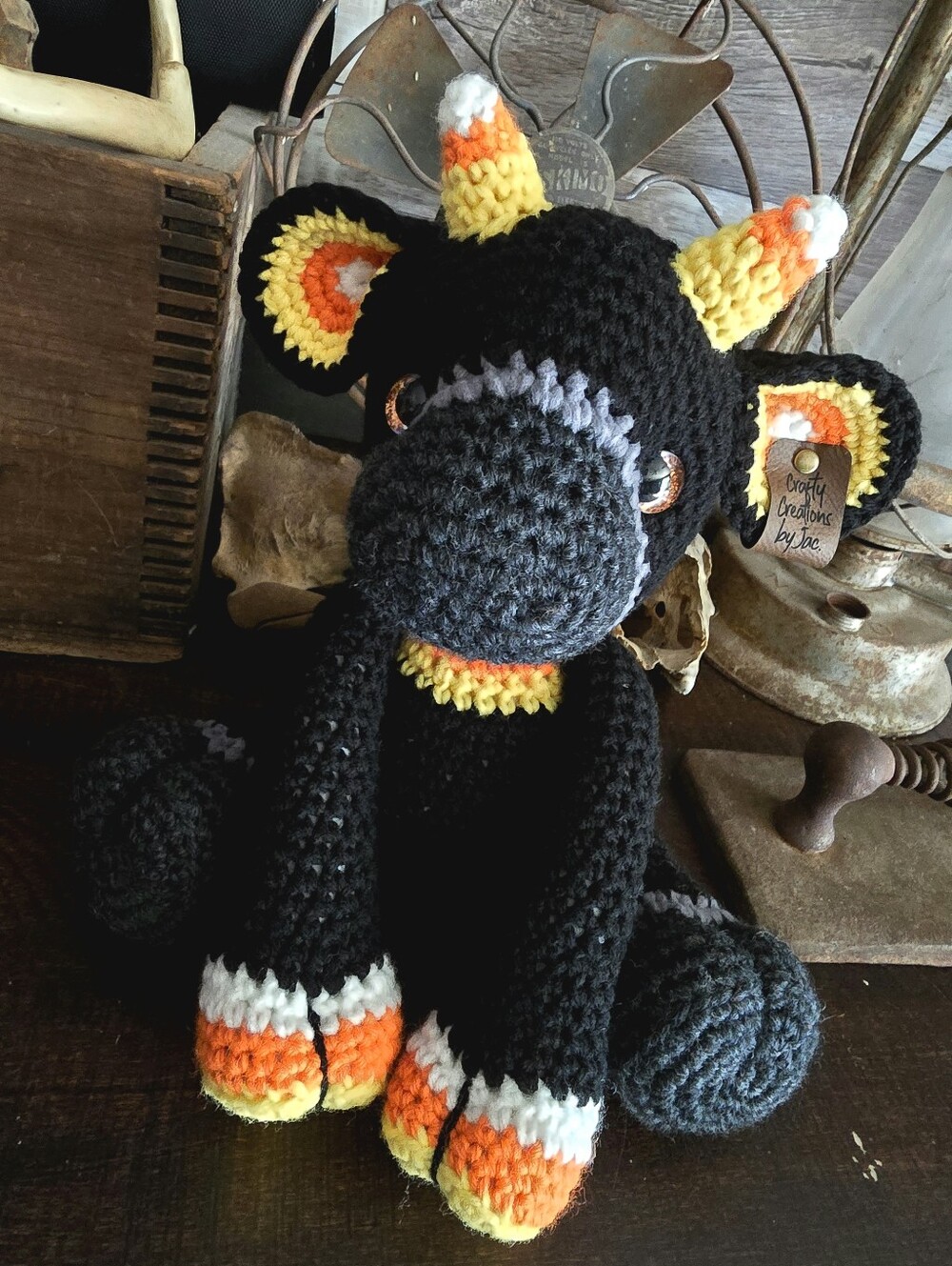 Candy Corn Crochet Cow Plushie
